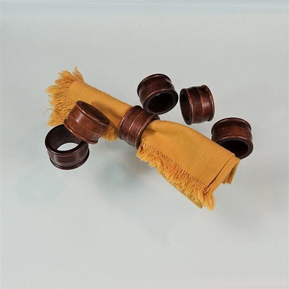 Barrel Shape Brown Napkin Rings Set Of 6 - Picture 1 of 7